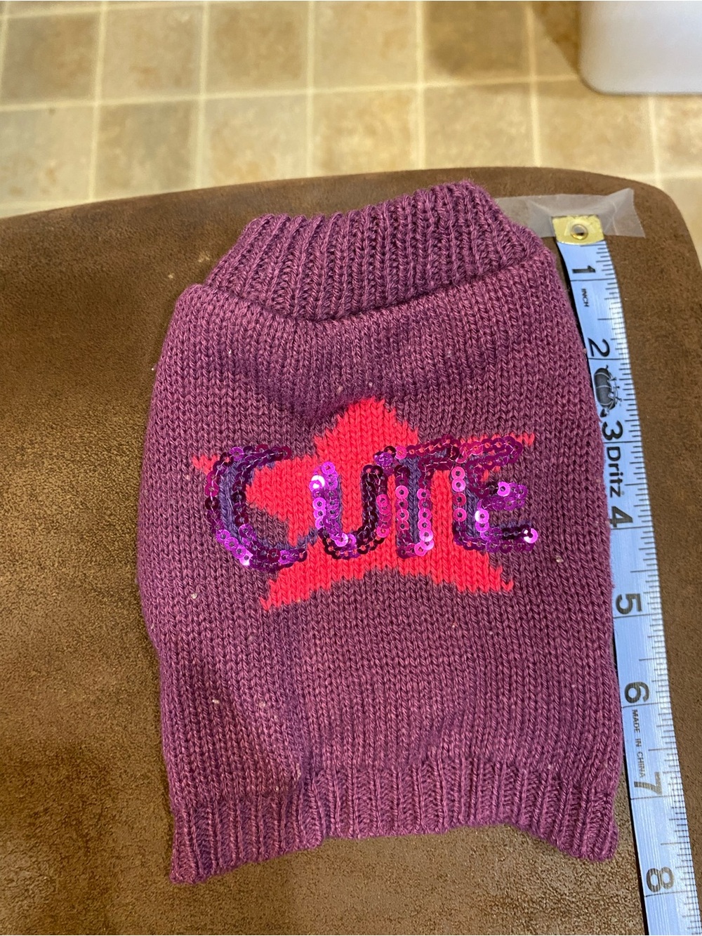 Top Paw Purple Knit Dog Sweater with Red Star and Sequin 'Cute'